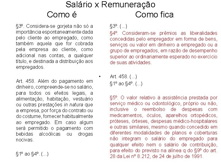 Salário x Remuneração Como é Como fica § 3º. Considera-se gorjeta não só a