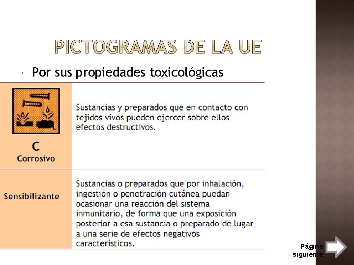  Por sus propiedades toxicológicas Página siguiente 