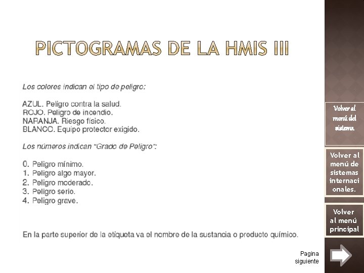 Volver al menú del sistema Volver al menú de sistemas internaci onales. Volver al