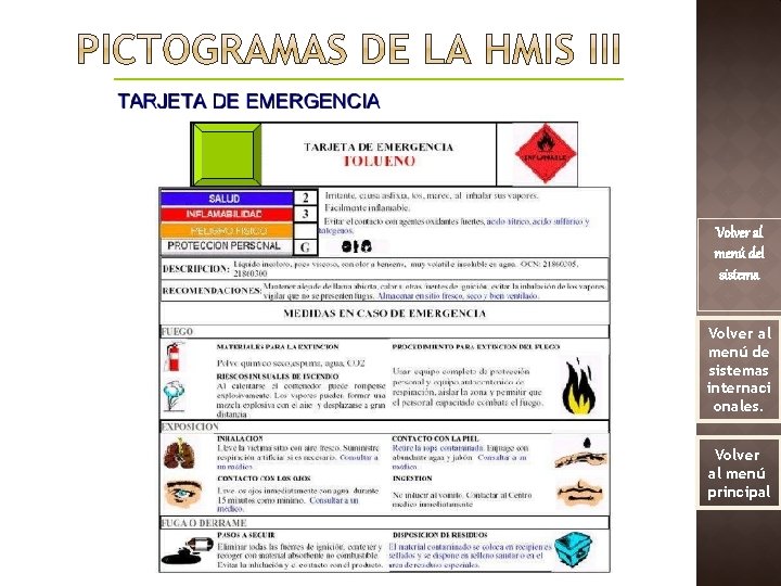 Volver al menú del sistema Volver al menú de sistemas internaci onales. Volver al