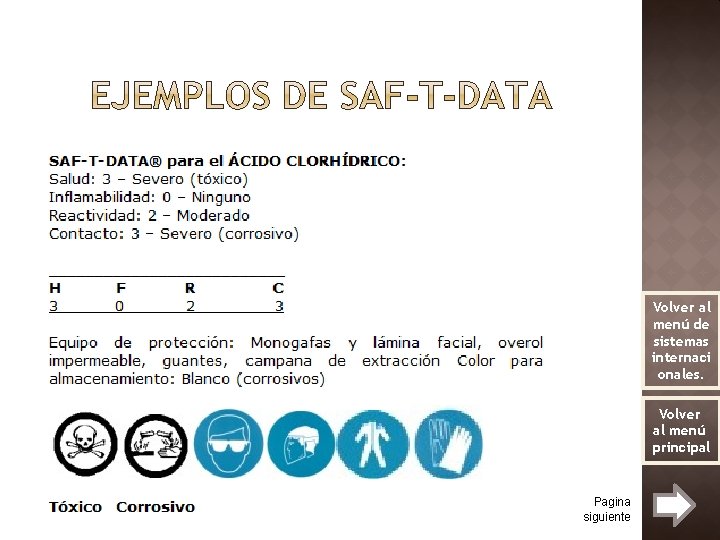 Volver al menú de sistemas internaci onales. Volver al menú principal Pagina siguiente 