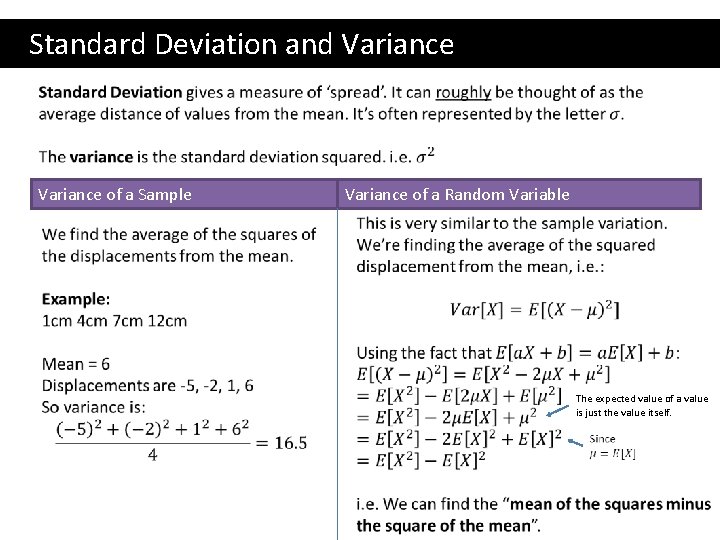  Standard Deviation and Variance of a Sample Variance of a Random Variable The