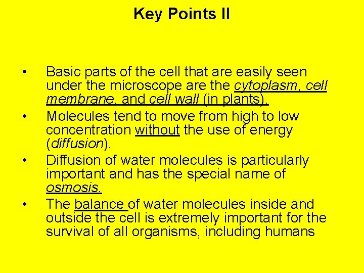 Key Points II • • Basic parts of the cell that are easily seen