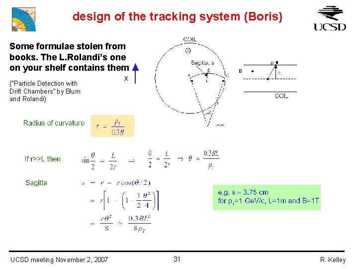 design of the tracking system (Boris) Some formulae stolen from books. The L. Rolandi’s