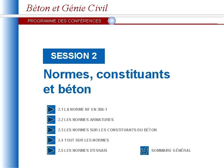 Béton et Génie Civil PROGRAMME DES CONFÉRENCES SESSION 2 Normes, constituants et béton 2.