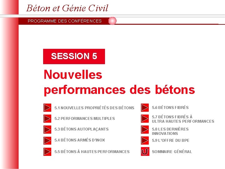 Béton et Génie Civil PROGRAMME DES CONFÉRENCES SESSION 5 Nouvelles performances des bétons 5.