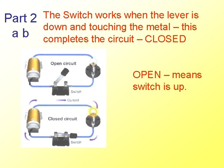 Part 2 ab The Switch works when the lever is down and touching the