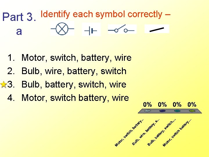 Part 3. a 1. 2. 3. 4. Identify each symbol correctly – Motor, switch,