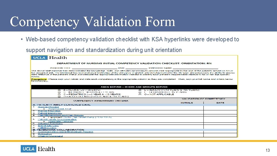 Competency Validation Form • Web-based competency validation checklist with KSA hyperlinks were developed to Competency Validation Form • Web-based competency validation checklist with KSA hyperlinks were developed to