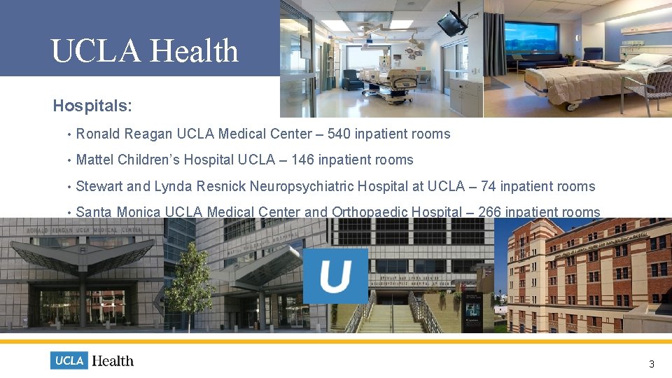 UCLA Health Hospitals: • Ronald Reagan UCLA Medical Center – 540 inpatient rooms • UCLA Health Hospitals: • Ronald Reagan UCLA Medical Center – 540 inpatient rooms •