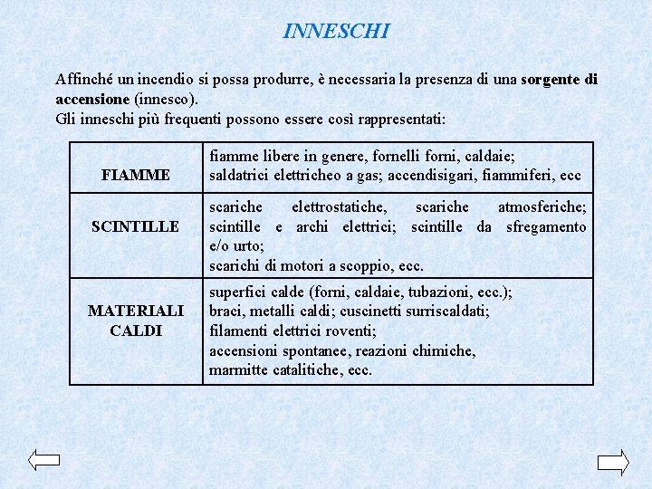 INNESCHI Affinché un incendio si possa produrre, è necessaria la presenza di una sorgente