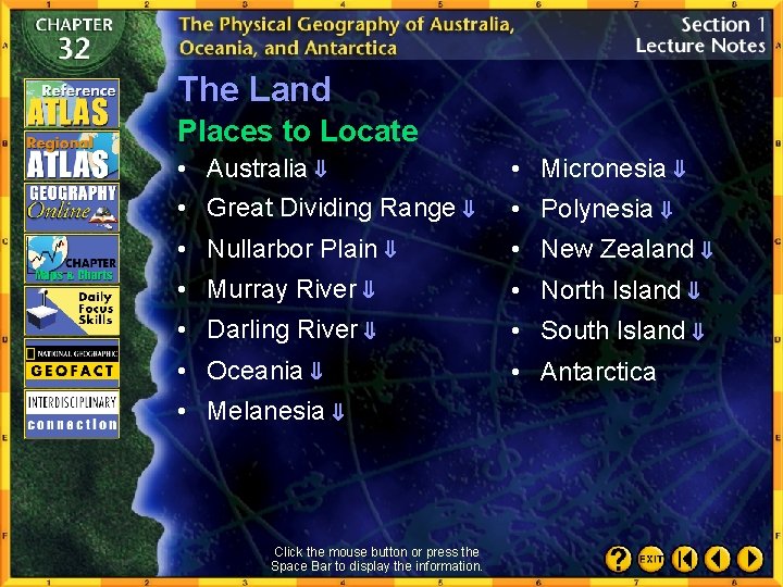 The Land Places to Locate • Australia • Great Dividing Range • Micronesia •