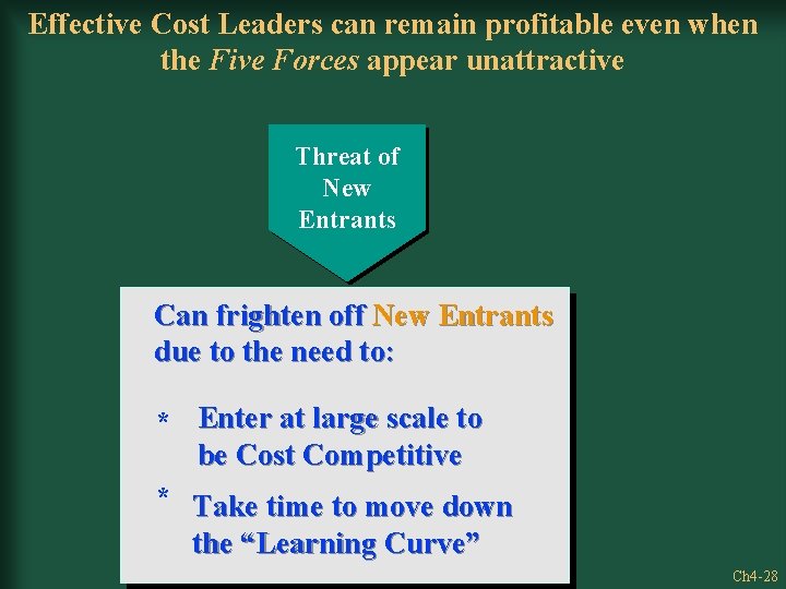 Effective Cost Leaders can remain profitable even when the Five Forces appear unattractive Threat