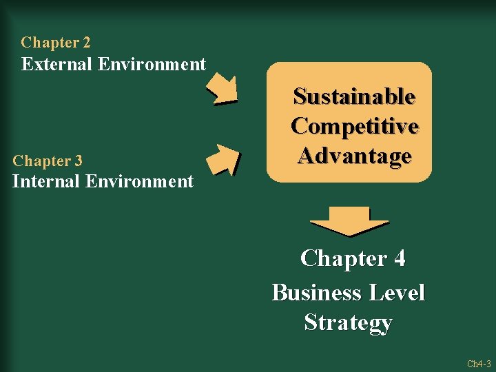 Chapter 2 External Environment Chapter 3 Sustainable Competitive Advantage Internal Environment Chapter 4 Business