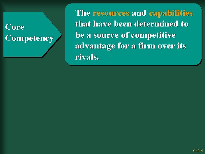 Core Competency The resources and capabilities that have been determined to be a source