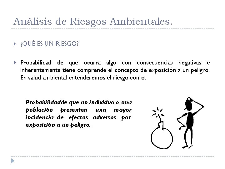 Análisis de Riesgos Ambientales. ¿QUÉ ES UN RIESGO? Probabilidad de que ocurra algo consecuencias