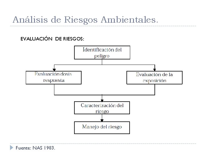 Análisis de Riesgos Ambientales. EVALUACIÓN DE RIESGOS: Fuente: NAS 1983. 