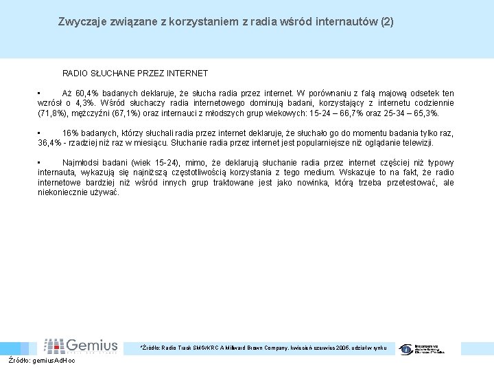 Zwyczaje związane z korzystaniem z radia wśród internautów (2) RADIO SŁUCHANE PRZEZ INTERNET •