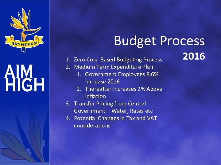 Budget Process 1. Zero Cost Based Budgeting Process 2. Medium Term Expenditure Plan 1.