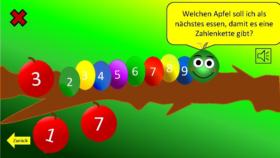 Welchen Apfel soll ich als nächstes essen, damit es eine Zahlenkette gibt? 8 9