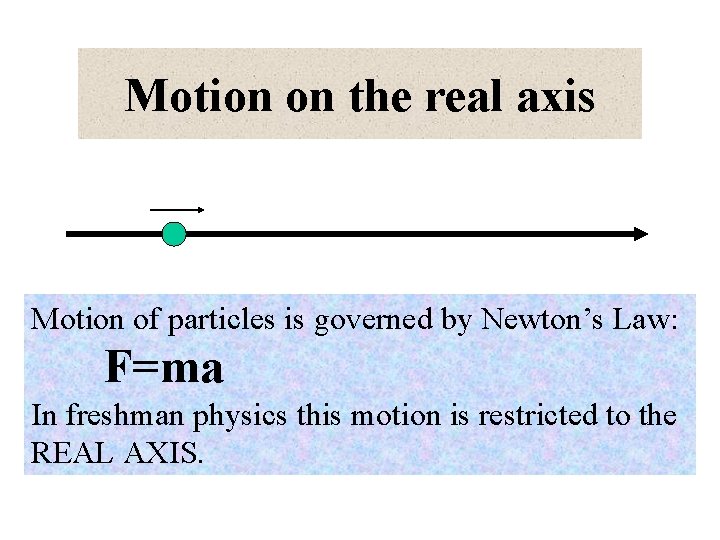 Motion on the real axis Motion of particles is governed by Newton’s Law: F=ma