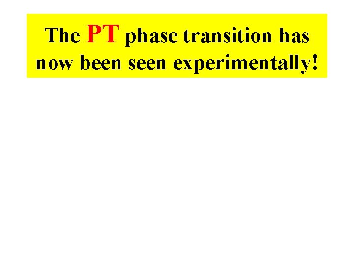 The PT phase transition has now been seen experimentally! 