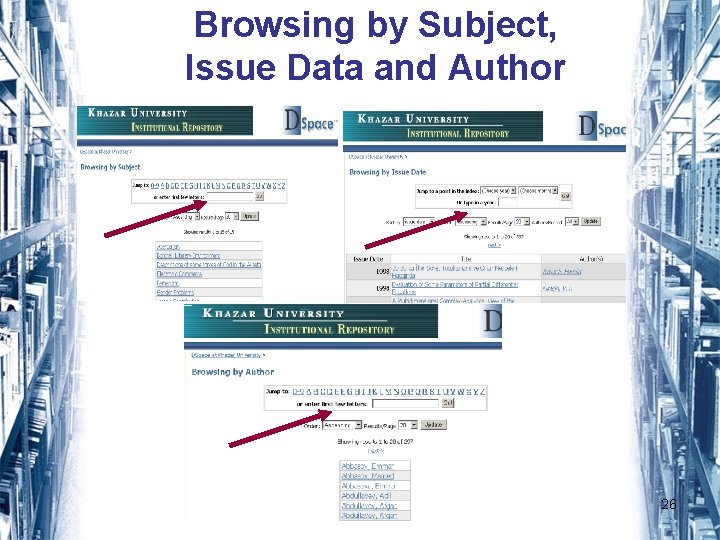 Browsing by Subject, Issue Data and Author 26 