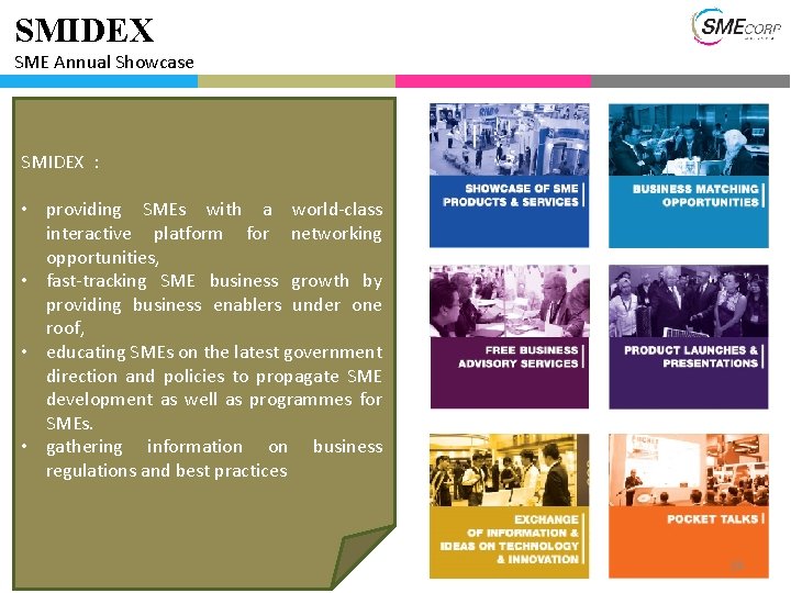 SMIDEX SME Annual Showcase SMIDEX : • providing SMEs with a world-class interactive platform