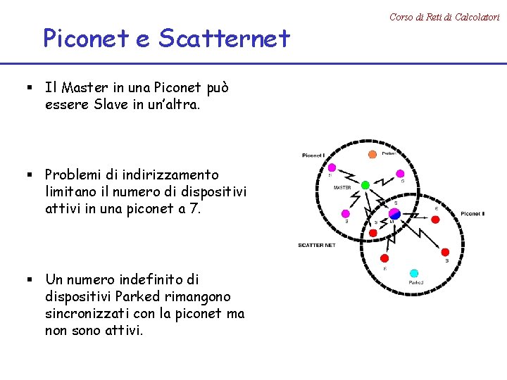 Piconet e Scatternet § Il Master in una Piconet può essere Slave in un’altra.