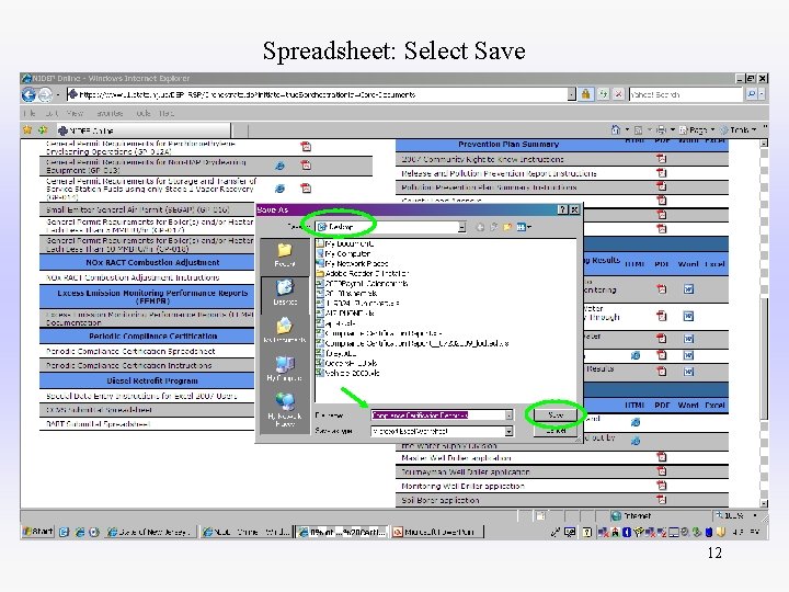 Spreadsheet: Select Save 12 