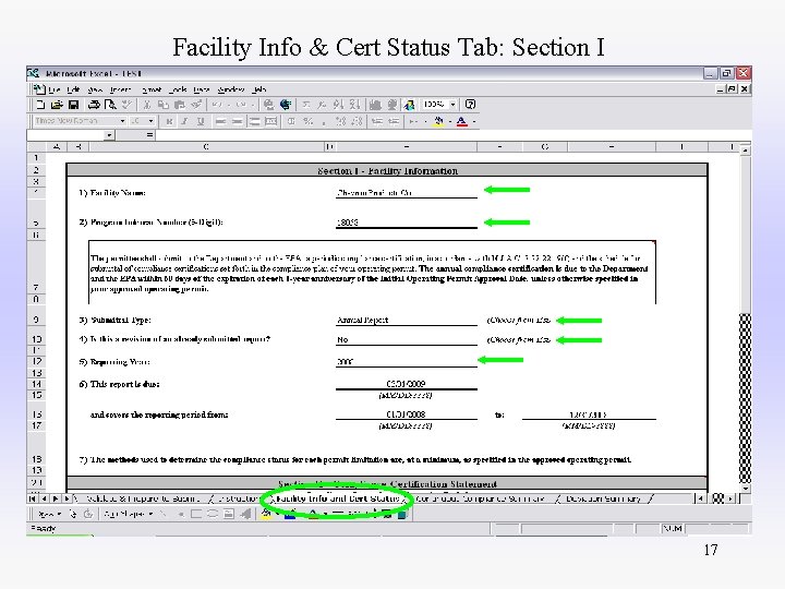 Facility Info & Cert Status Tab: Section I 17 
