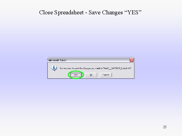 Close Spreadsheet - Save Changes “YES” 25 