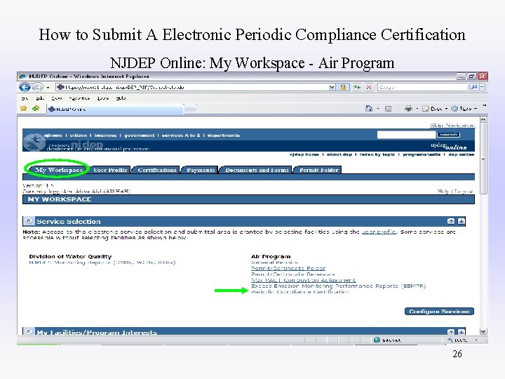 How to Submit A Electronic Periodic Compliance Certification NJDEP Online: My Workspace - Air