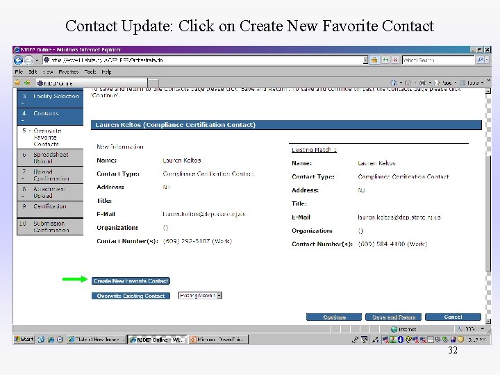 Contact Update: Click on Create New Favorite Contact 32 