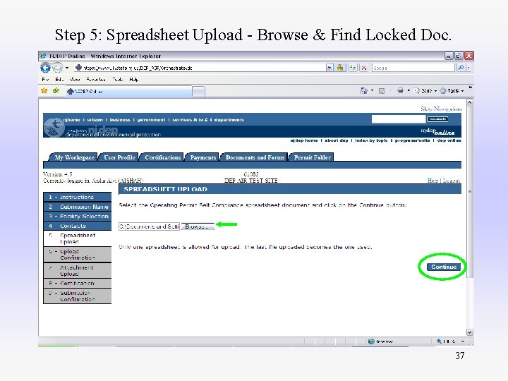 Step 5: Spreadsheet Upload - Browse & Find Locked Doc. 37 