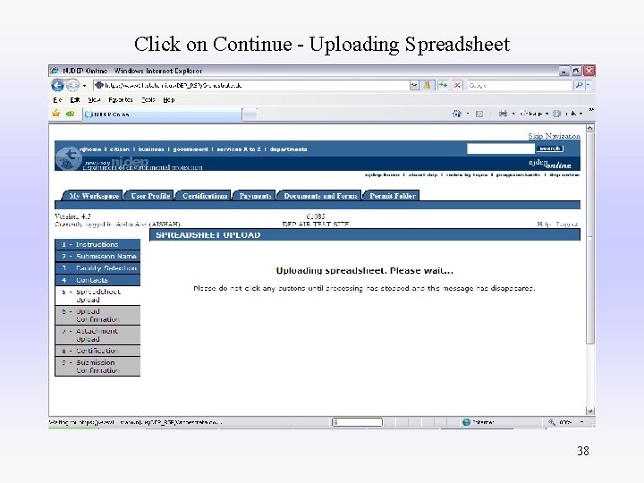 Click on Continue - Uploading Spreadsheet 38 