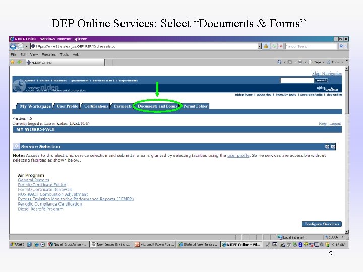 DEP Online Services: Select “Documents & Forms” 5 