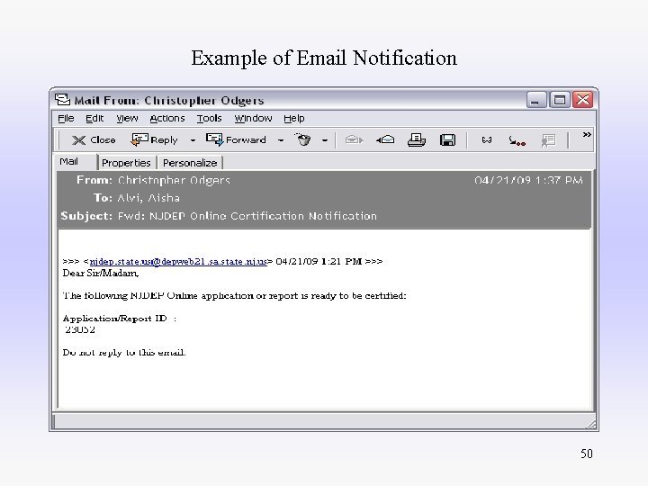 Example of Email Notification 50 
