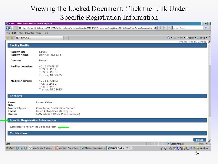 Viewing the Locked Document, Click the Link Under Specific Registration Information 54 