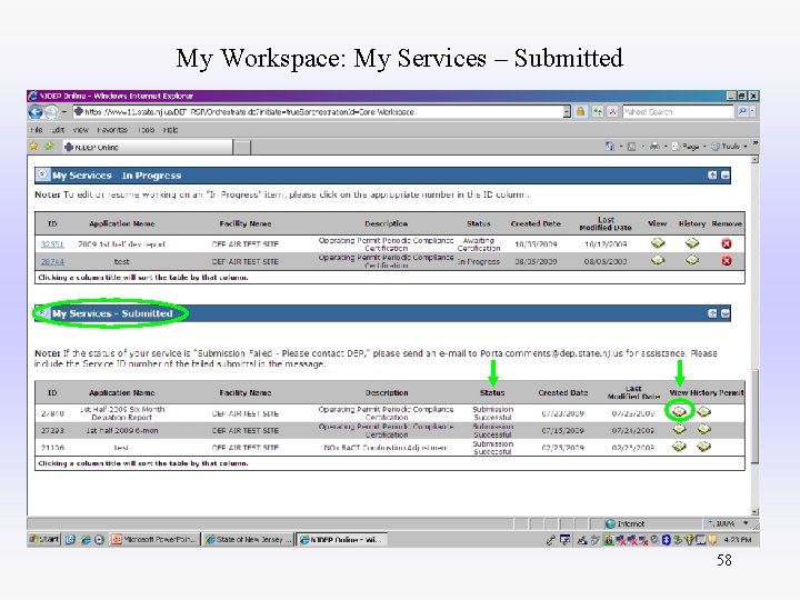 My Workspace: My Services – Submitted 58 