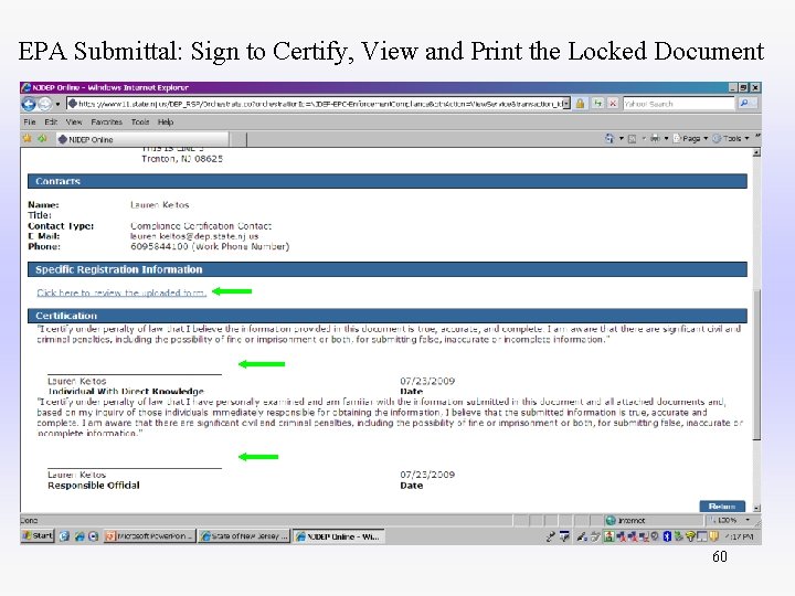 EPA Submittal: Sign to Certify, View and Print the Locked Document 60 