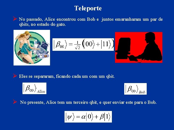 Teleporte Ø No passado, Alice encontrou com Bob e qbits, no estado do gato.