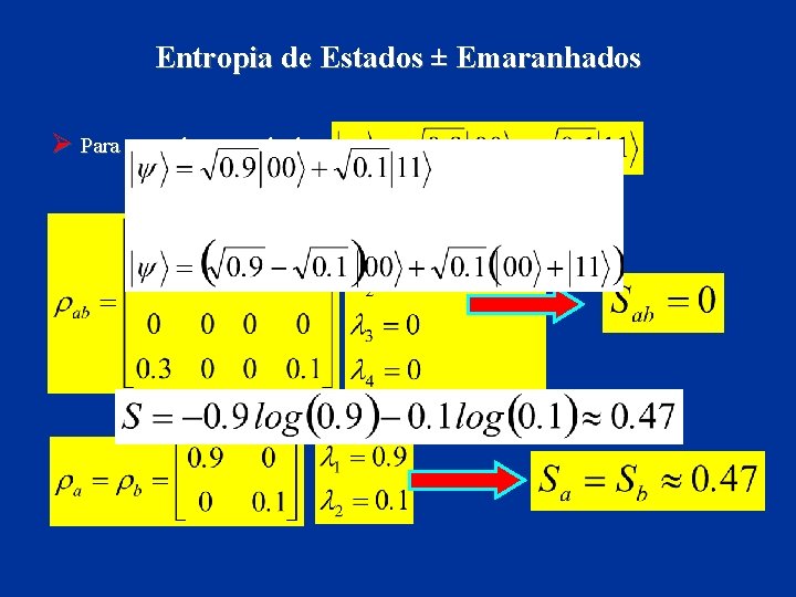 Entropia de Estados ± Emaranhados Ø Para o estado emaranhado: 