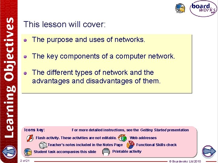 This lesson will cover: The purpose and uses of networks. The key components of