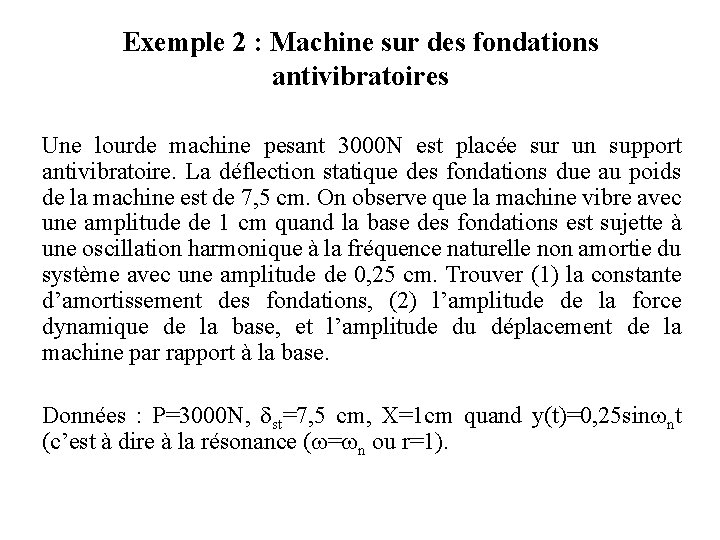 Exemple 2 : Machine sur des fondations antivibratoires Une lourde machine pesant 3000 N