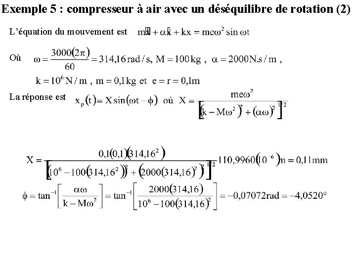 Exemple 5 : compresseur à air avec un déséquilibre de rotation (2) L’équation du