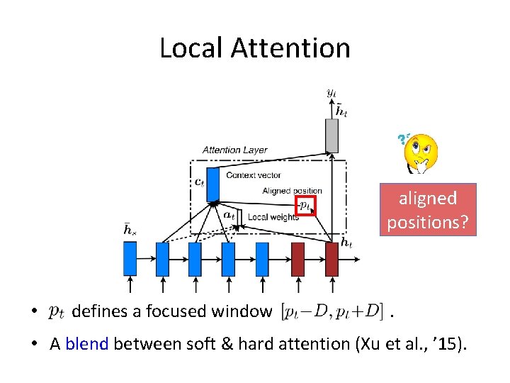 Local Attention aligned positions? • defines a focused window . • A blend between