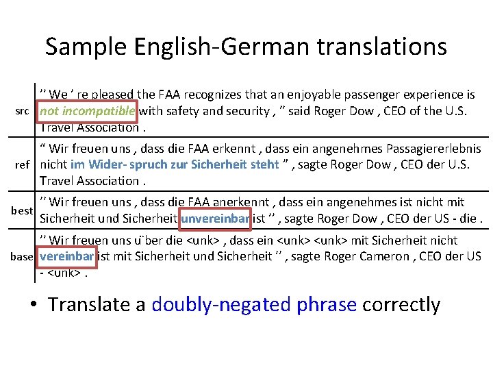 Sample English-German translations ′′ We ′ re pleased the FAA recognizes that an enjoyable