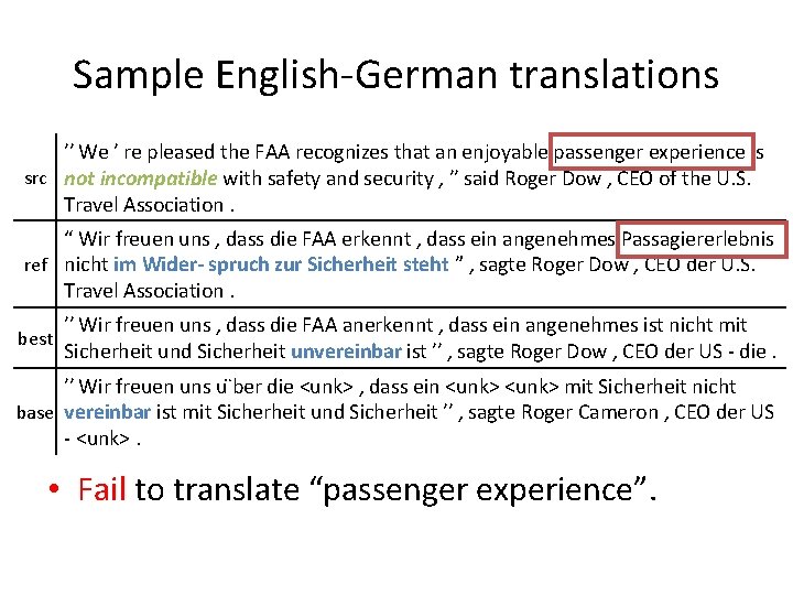 Sample English-German translations ′′ We ′ re pleased the FAA recognizes that an enjoyable