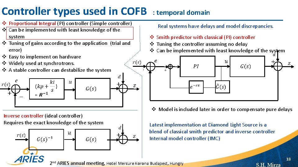Controller types used in COFB v Proportional Integral (PI) controller (Simple controller) v Can